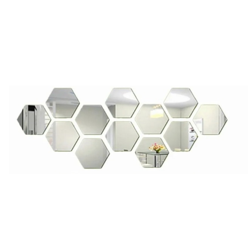 Set Espejo Pared De Acrílico Hexágonos 12 Piezas De 20 Cm-0