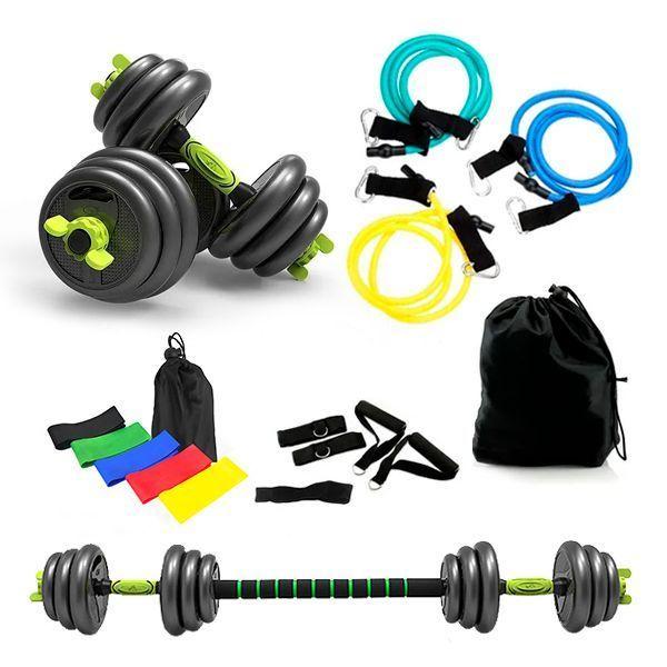 Set de mancuernas Light Green 40 Kg con unión + Kit 9 Piezas + Pack Loops-0