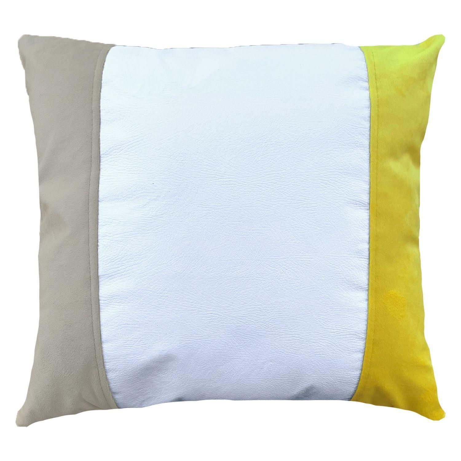 Funda Cojin Decorativo EcoCuero Blanco Beige Amarillo 45x45-0