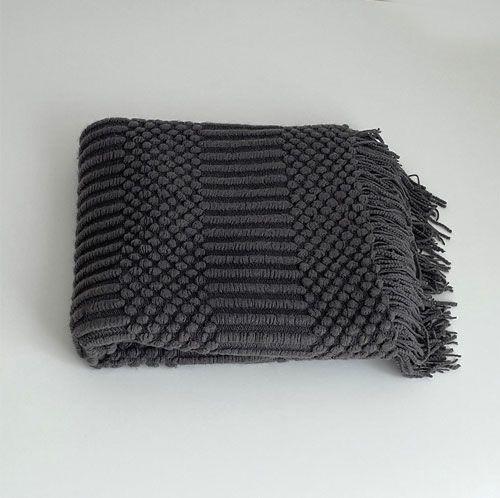 Manta Tejida Flecos Gris-0