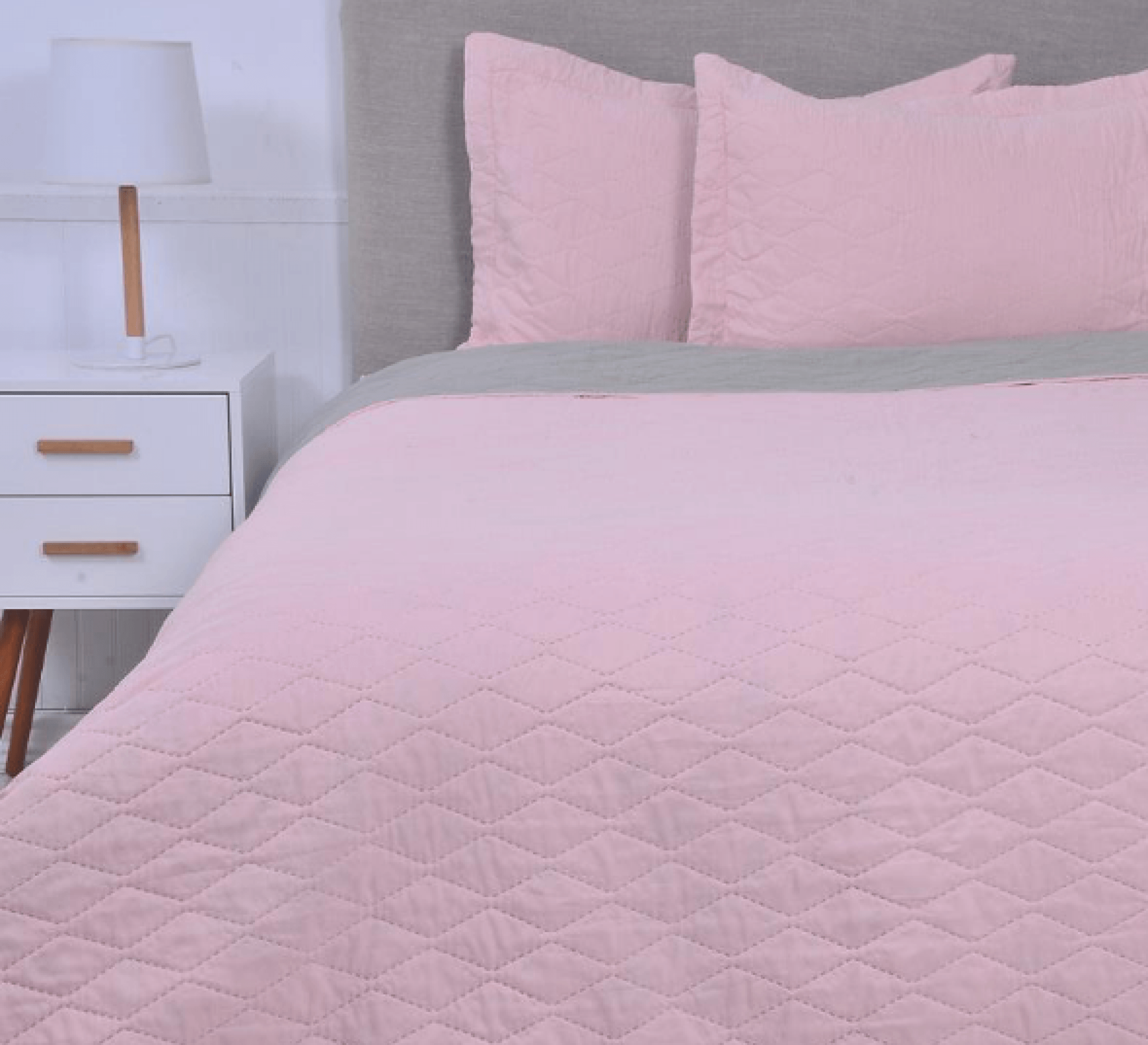 Quilt Bicolor Liso 2 Plazas Gris/Rosado-0