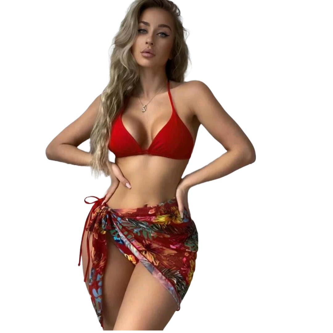 Traje de baño estampado tropical con Bikini 3 Piez-0