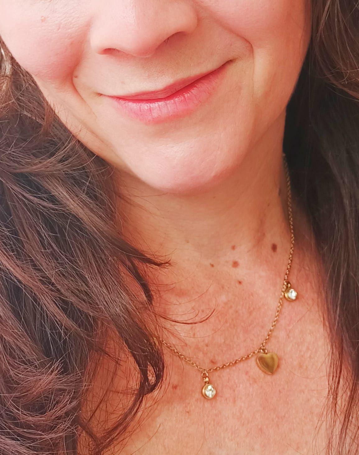 Cadena Colgante Punto De Luz Corazones Chapado En Oro 18k-2