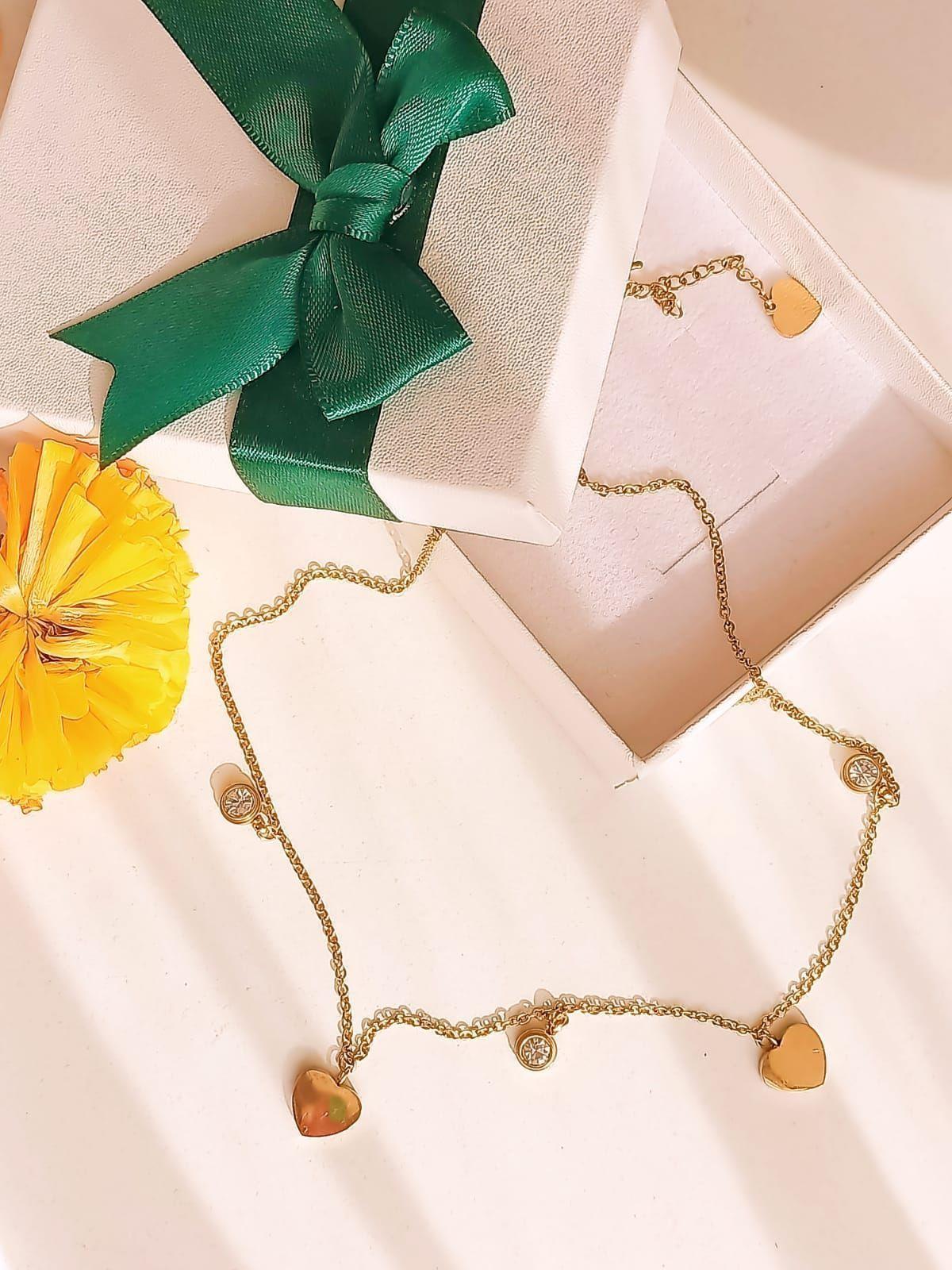 Cadena Colgante Punto De Luz Corazones Chapado En Oro 18k-1