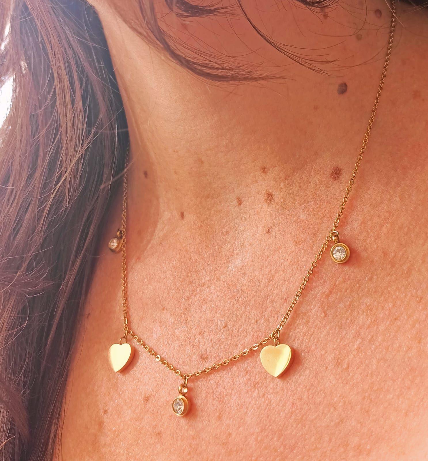 Cadena Colgante Punto De Luz Corazones Chapado En Oro 18k-4