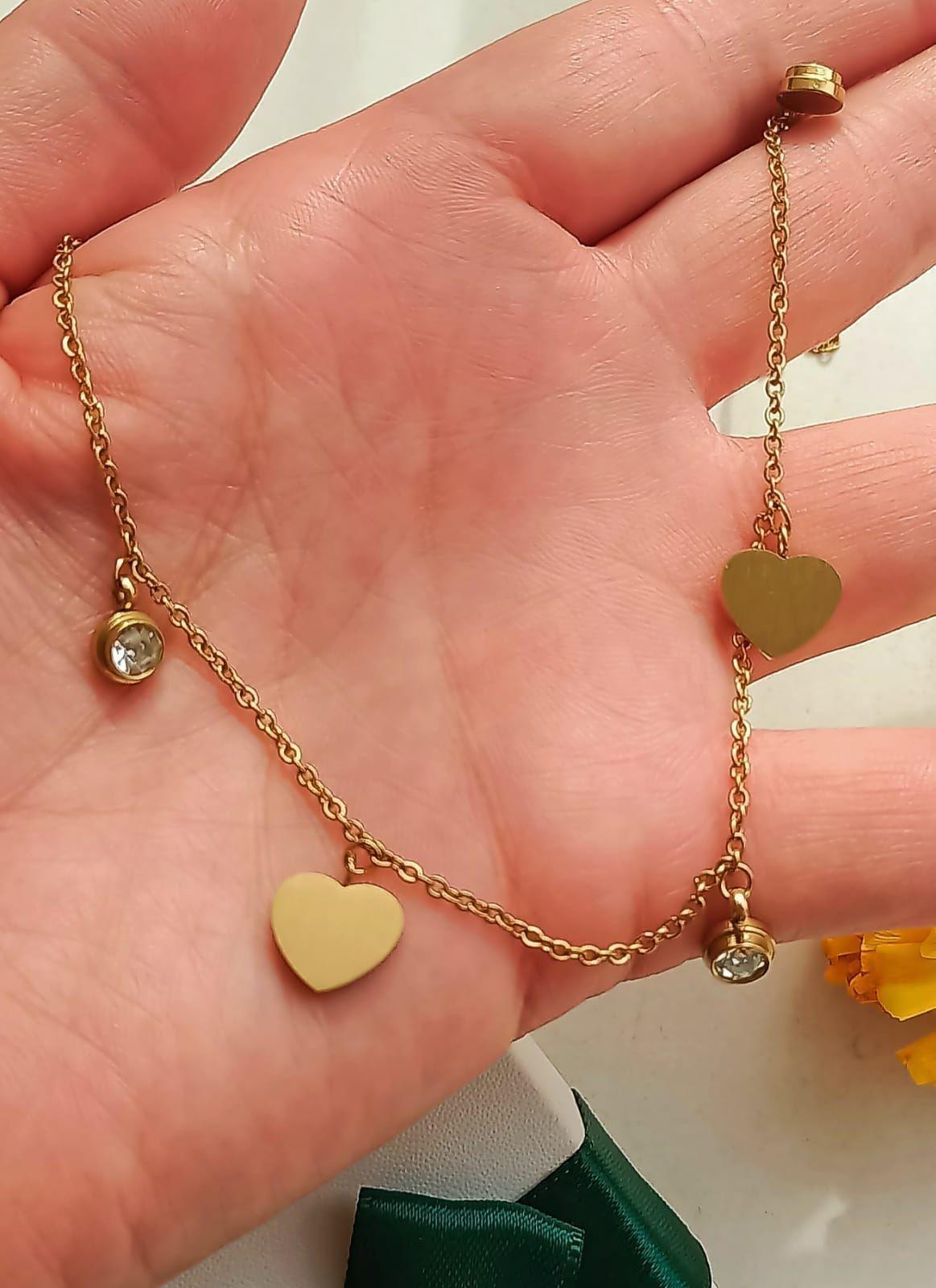 Cadena Colgante Punto De Luz Corazones Chapado En Oro 18k-3