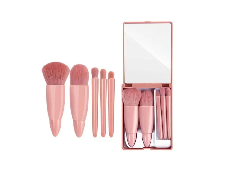 Set 5 Brochas De Maquillaje Profesionales Con Estuche Espejo-3