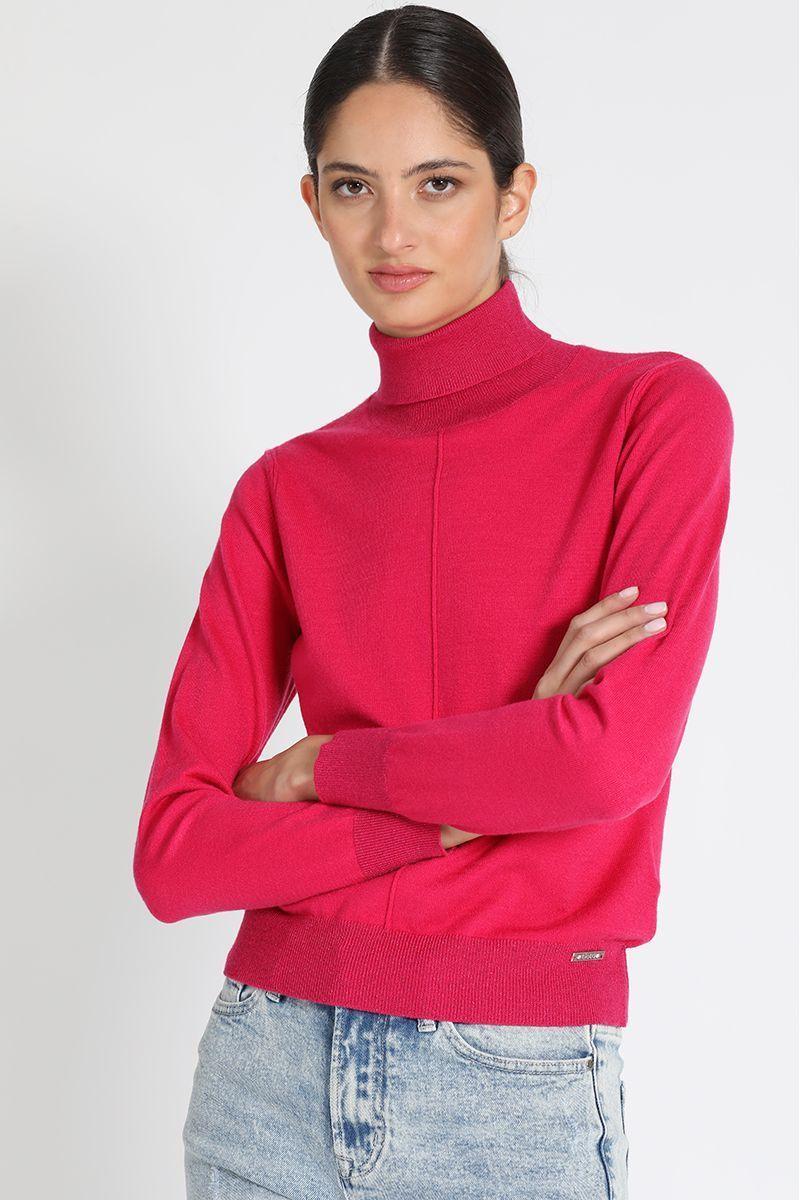 Jersey Tejido Cuello Alto Fucsia Liola-4