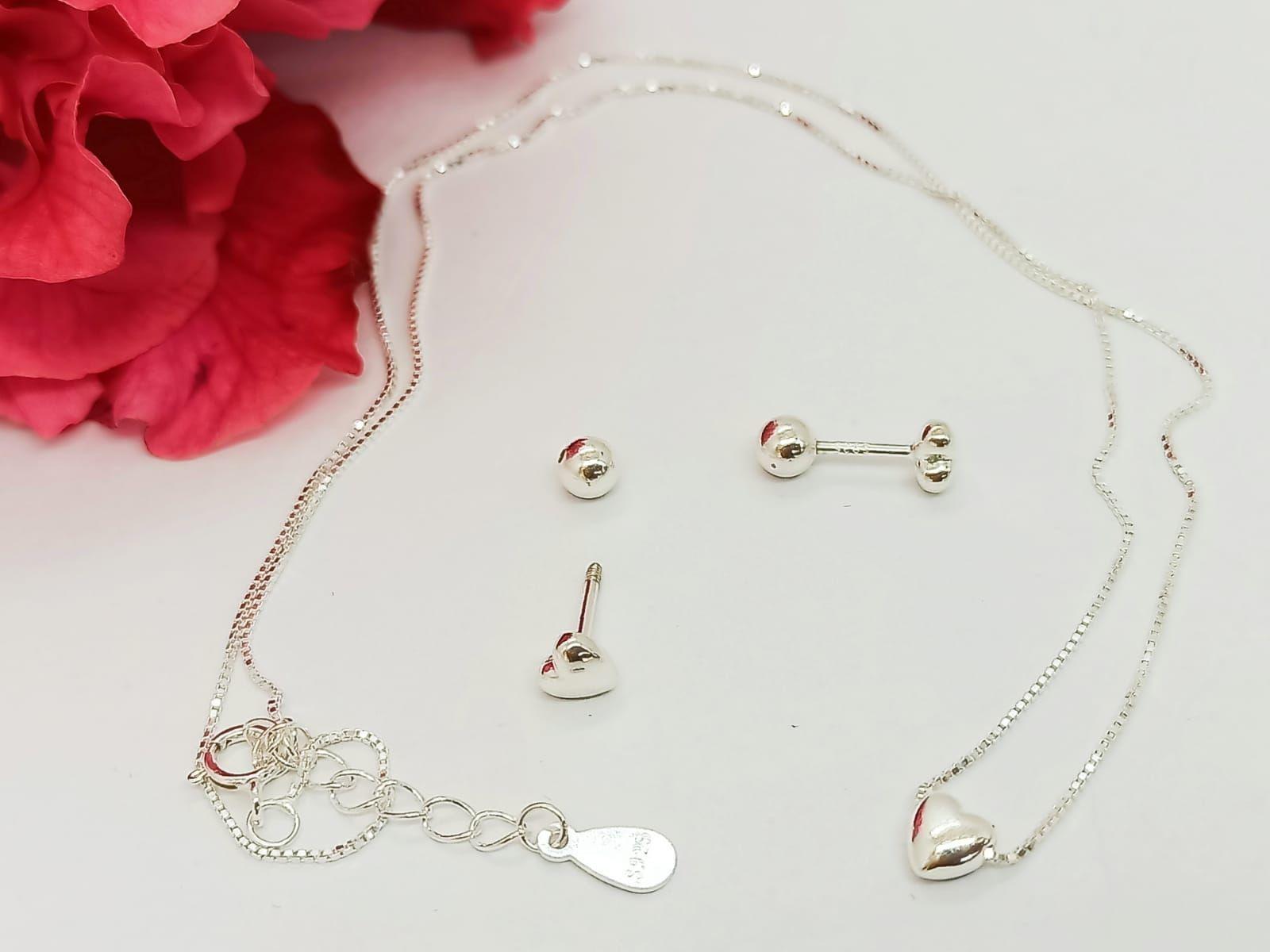 Set Conjunto Aros Seguridad Plata enchapado en Oro Cadena Corazón-5