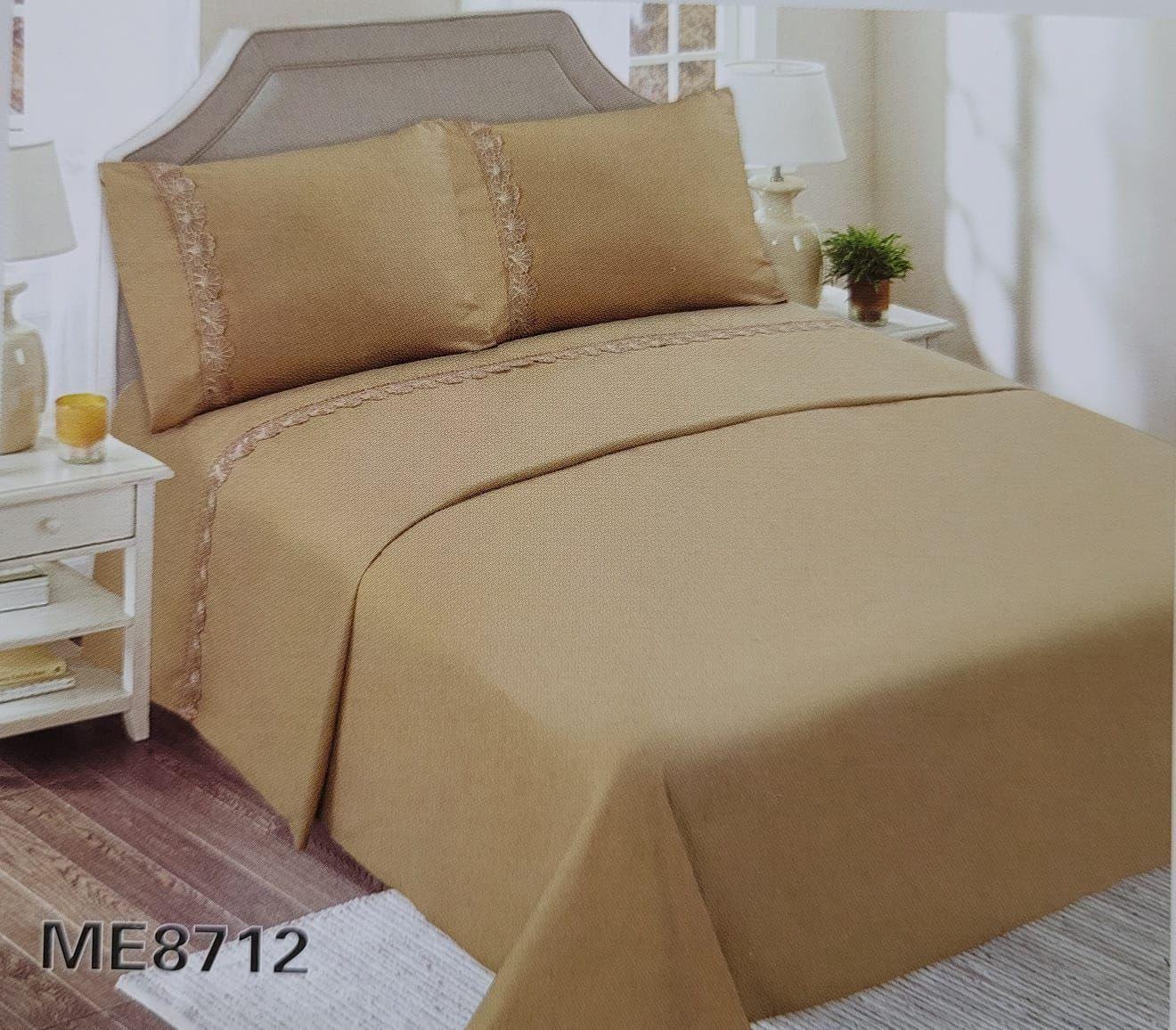 Juego de Sábanas 2 Plazas 144 Hilos con Broderie - Mostaza M8712-1