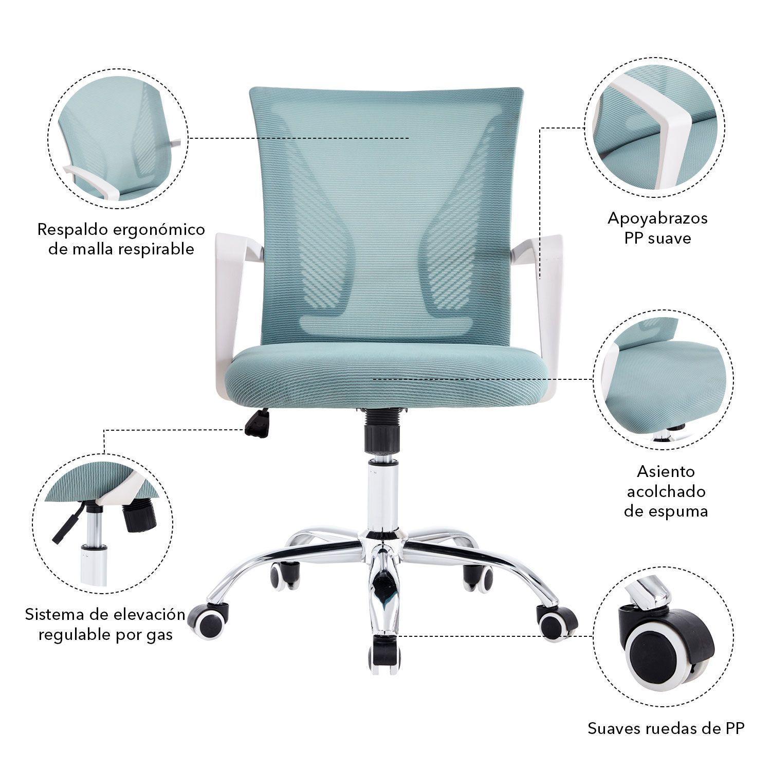 Silla de Oficina Respaldo Malla Base Metal Gris-2