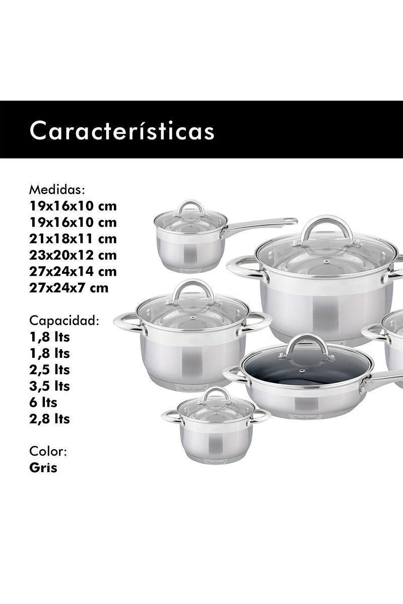 Batería Cocina 12 Piezas Acero Inoxidable Gris-2