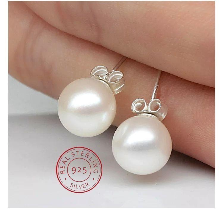 Aros Perla Cultivada Natural 8-9 mm Poste Y Tuerca De Plata-2