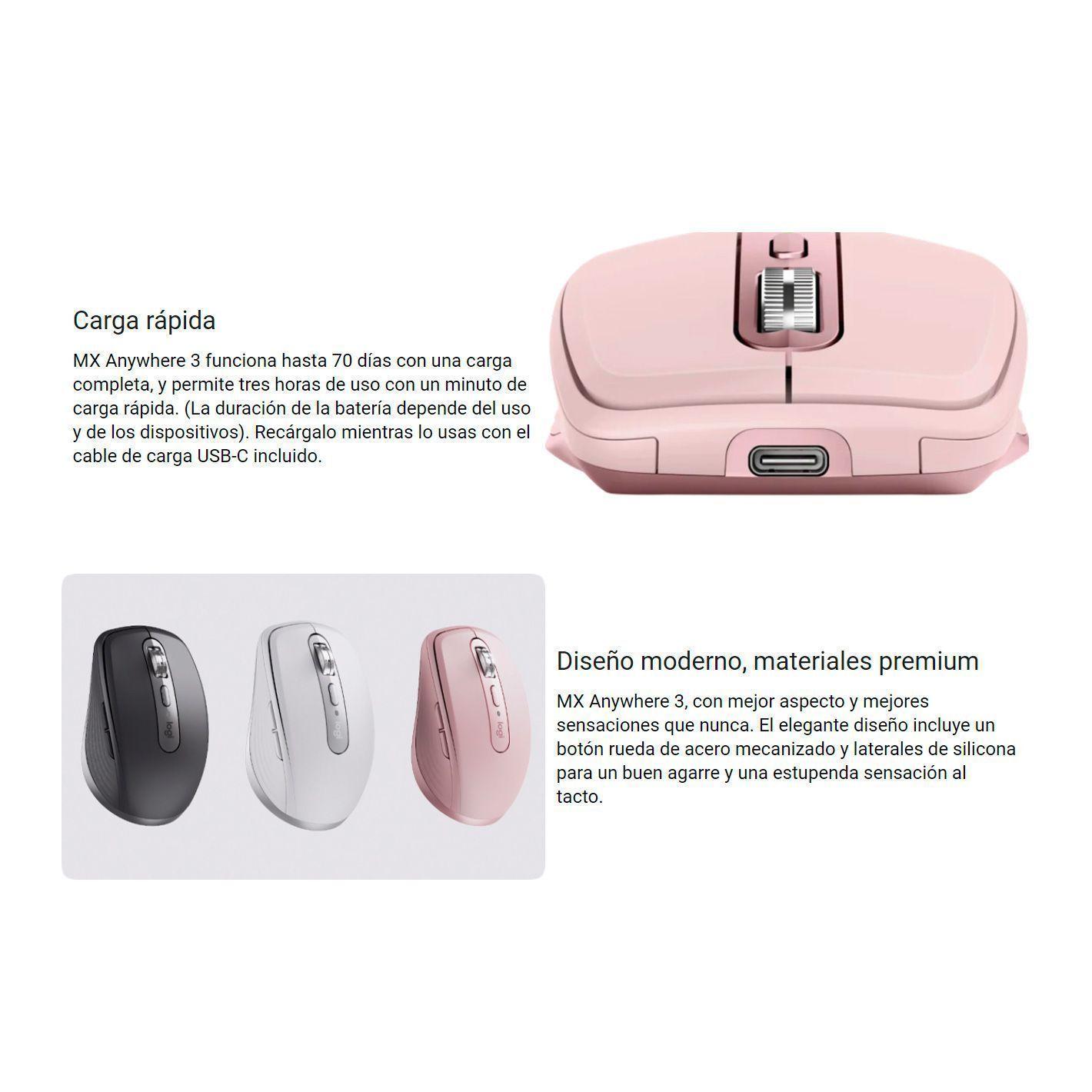 Mouse Inalambrico Logitech Mx anywhere 3 Bluetooth 1000dpi Rosa-3