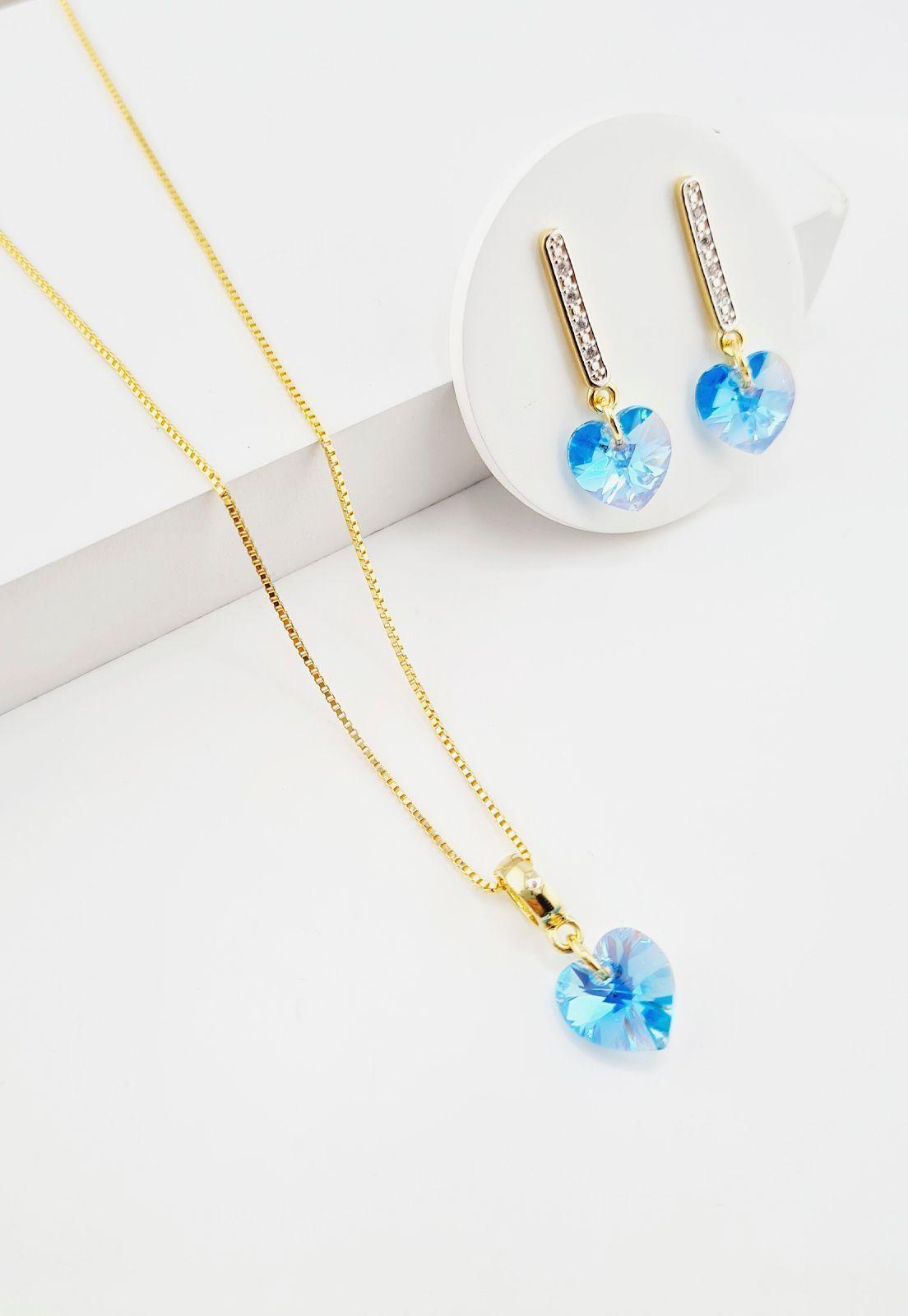 Conjunto Romance Gold Cristales Aquamarine-1