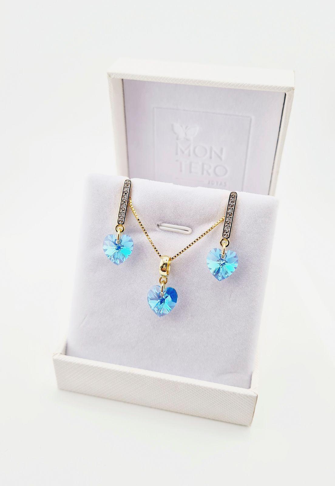 Conjunto Romance Gold Cristales Aquamarine-4