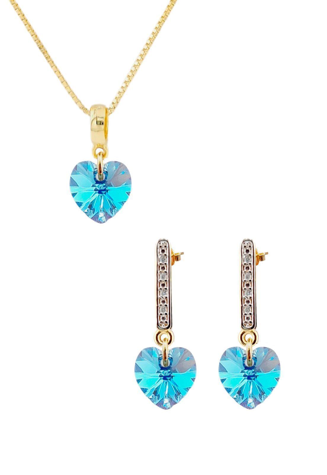 Conjunto Romance Gold Cristales Aquamarine-0