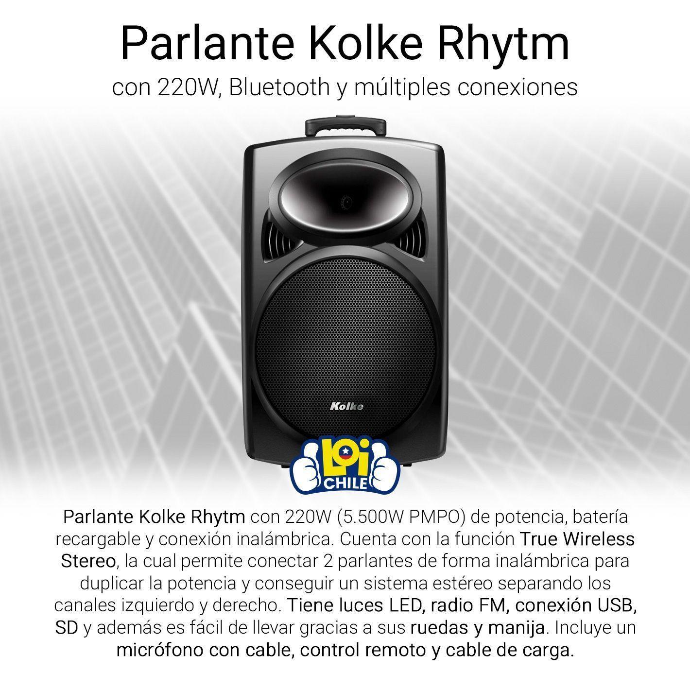 Parlante Bluetooth 8" Kolke Rhytm 2 Led TWS 550w Radio FM-1