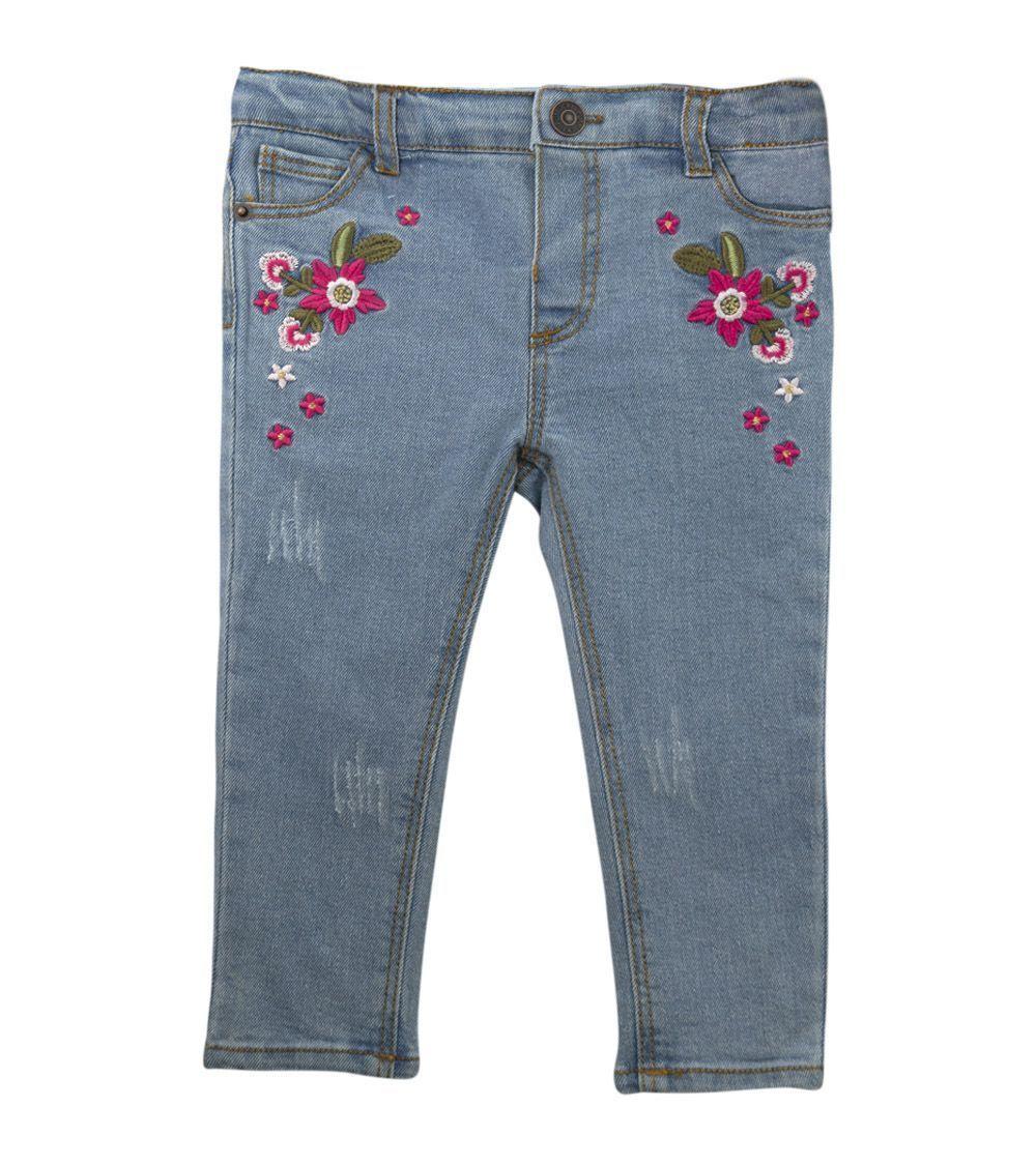Jeans Azul Claro Con Flores Bordadas -0