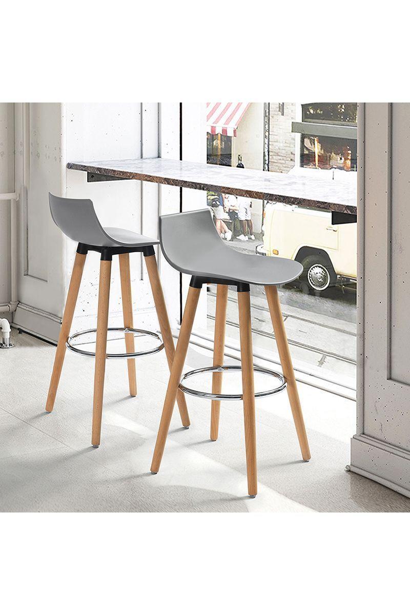 Pack 2 Pisos Bar Patas Madera y Reposapiés Gris-5