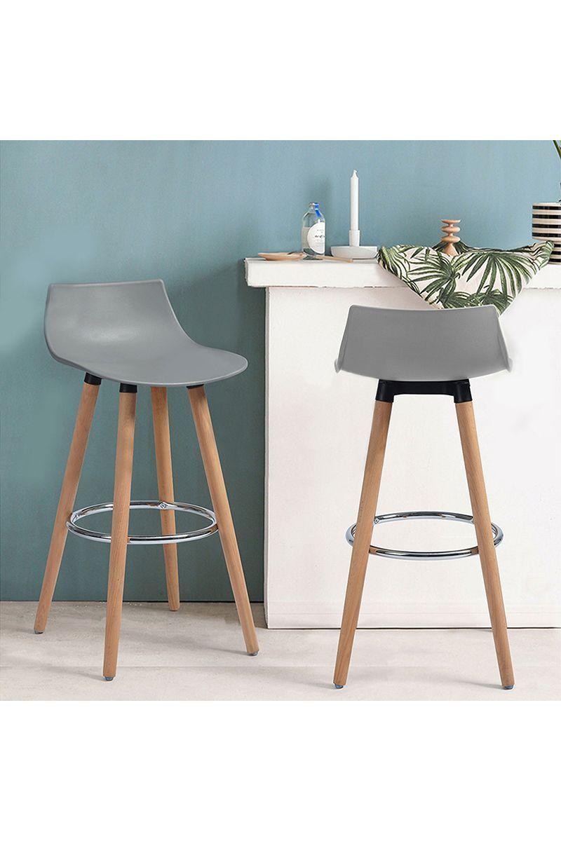 Pack 2 Pisos Bar Patas Madera y Reposapiés Gris-1