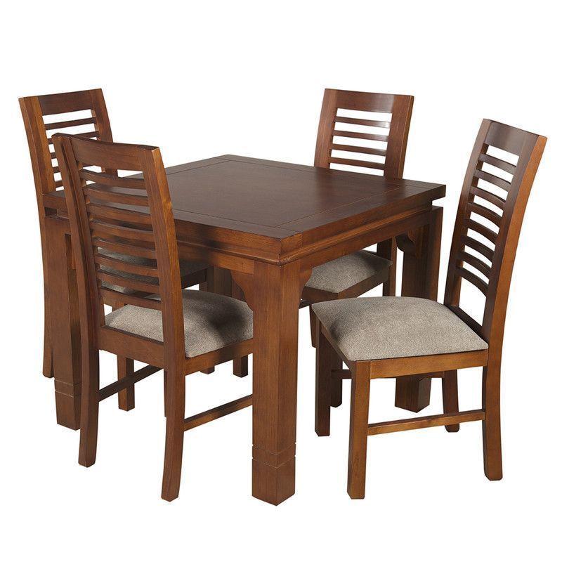 JUEGO DE COMEDOR LUCIANA CUADRADA 4 SILLAS MADERA COLOR MIEL TAPIZ CAFÉ JASPEADO-6