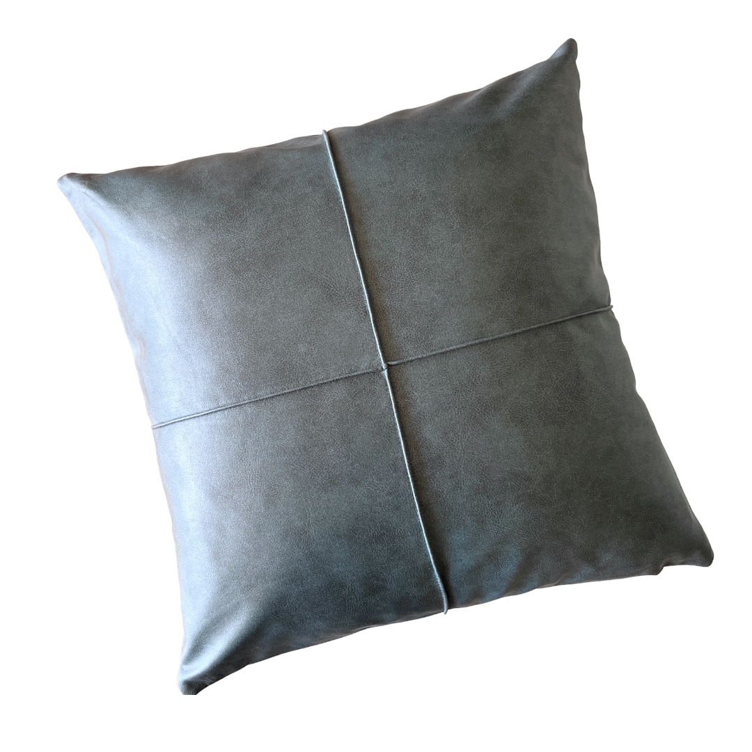 Funda Cojín Eco Cuero Gris Costuras-0