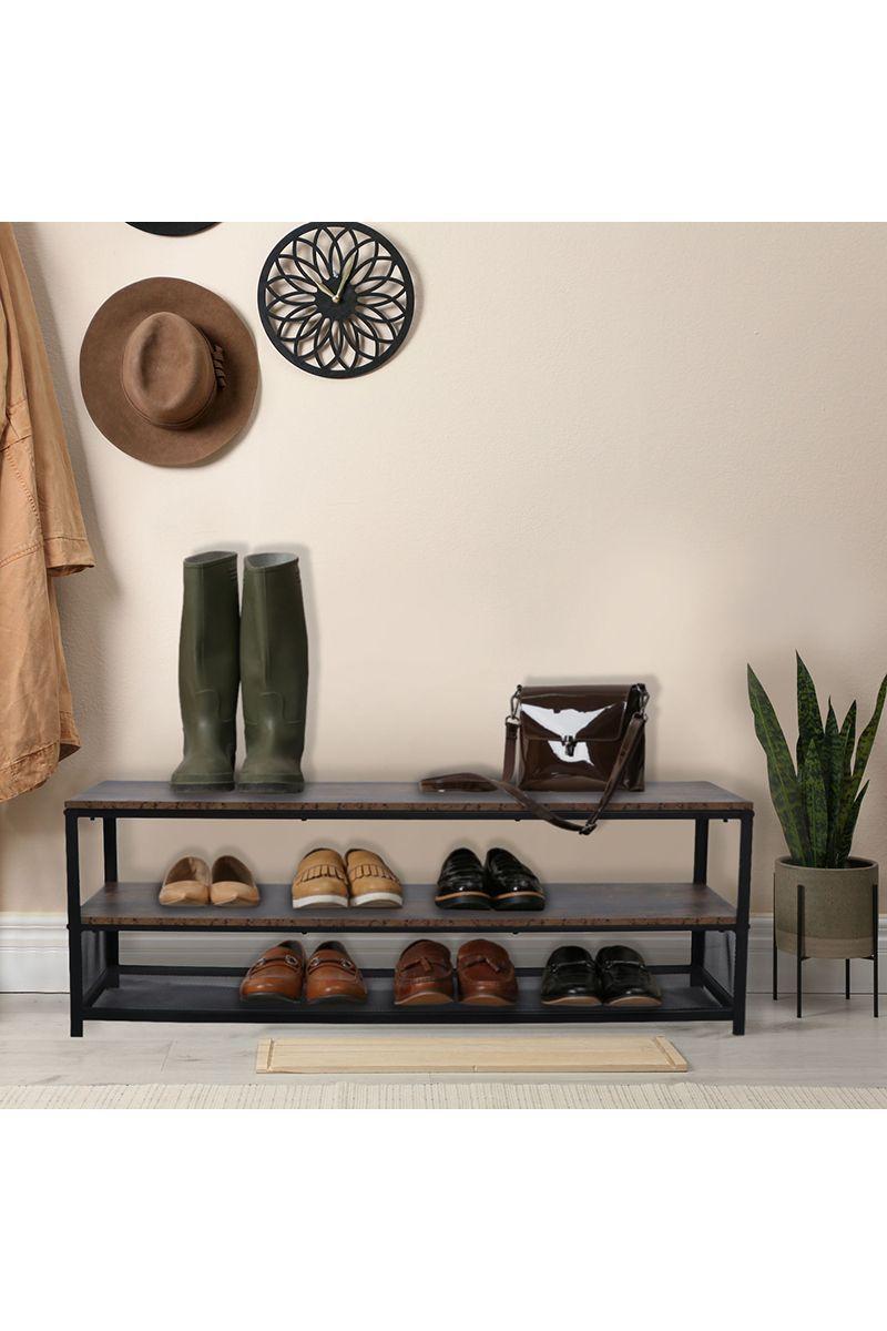 Zapatera 3 Niveles Madera Metal Café-5