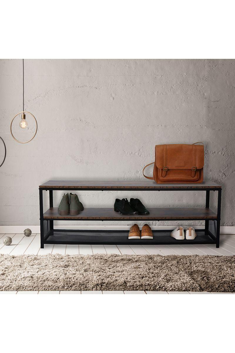 Zapatera 3 Niveles Madera Metal Café-1