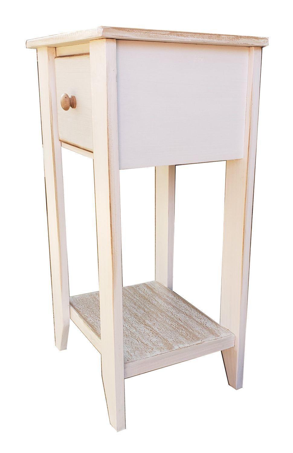 Velador un cajon patina rustica blanco-2