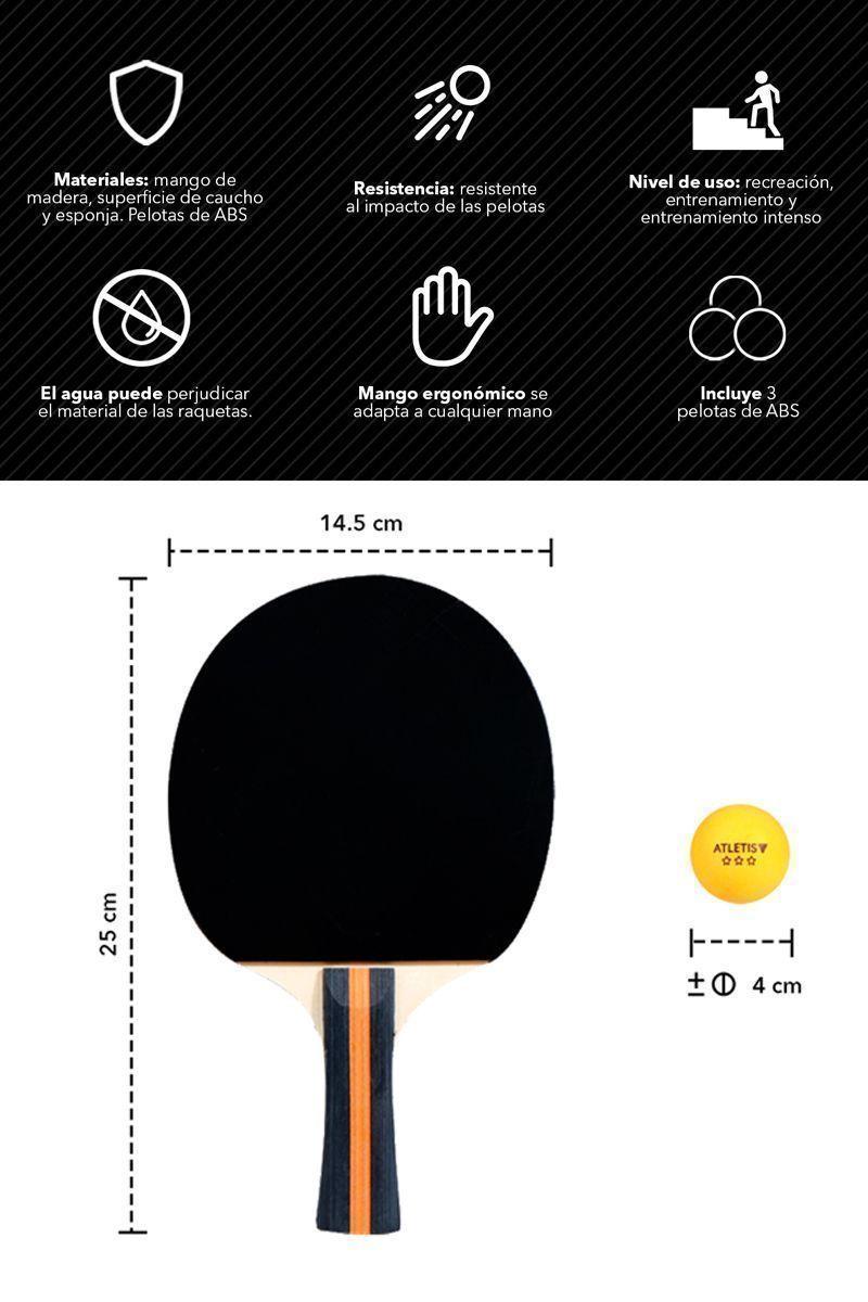 Set 2 Paletas 3 Pelotas PingPong Profesional Negro-2