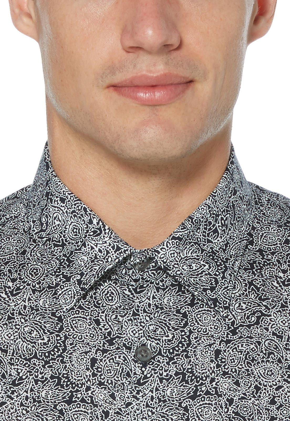 Camisa casual. estampada manga. larga flores navy-1