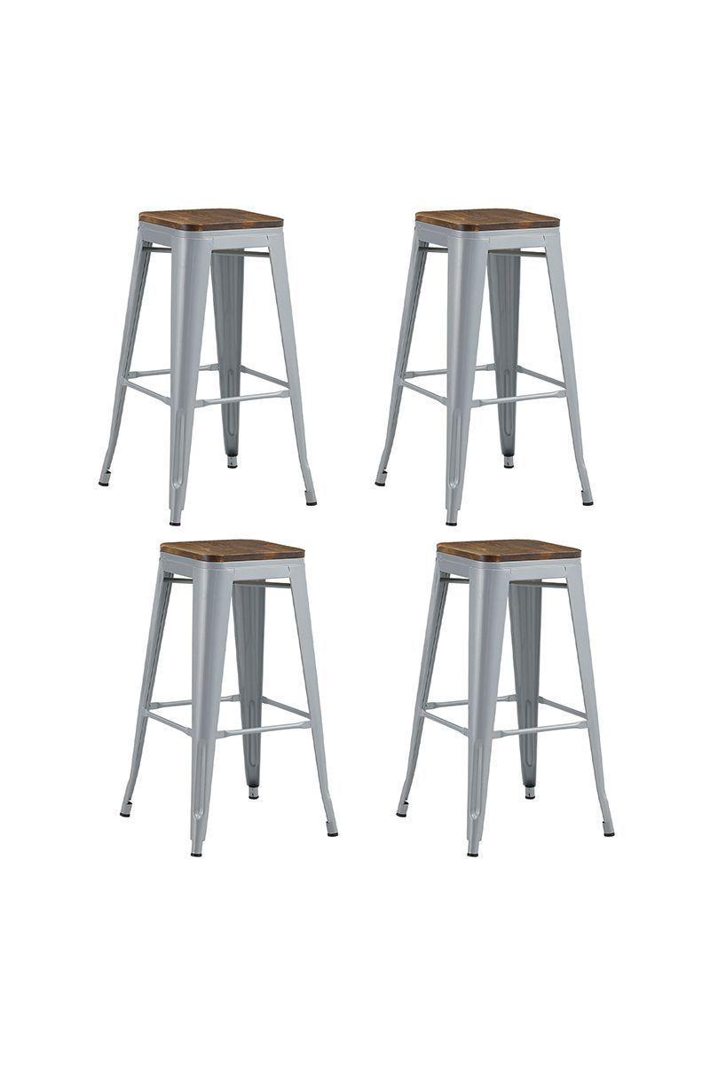 Pack 4 Pisos Metal Tolix con Asiento Madera Gris-0