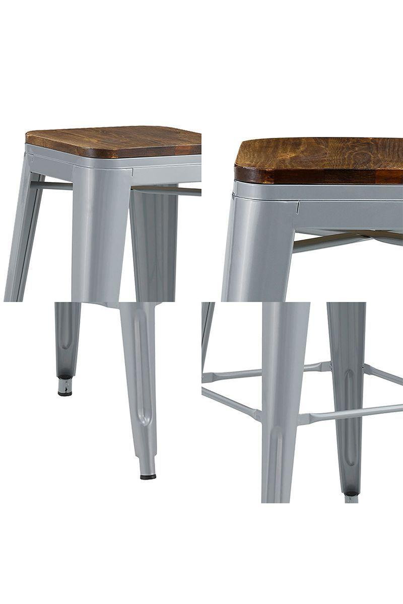 Pack 4 Pisos Metal Tolix con Asiento Madera Gris-4