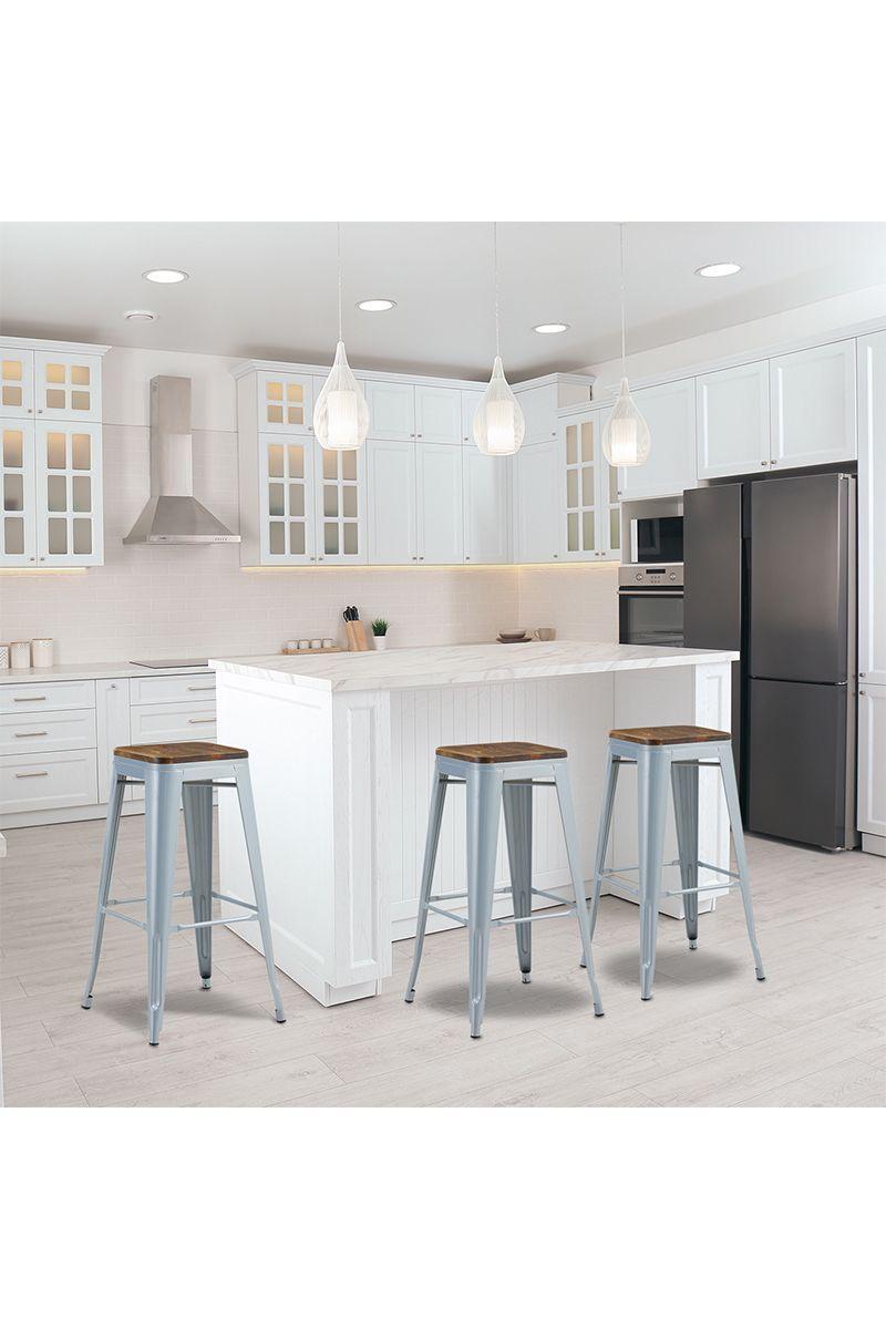 Pack 4 Pisos Metal Tolix con Asiento Madera Gris-1