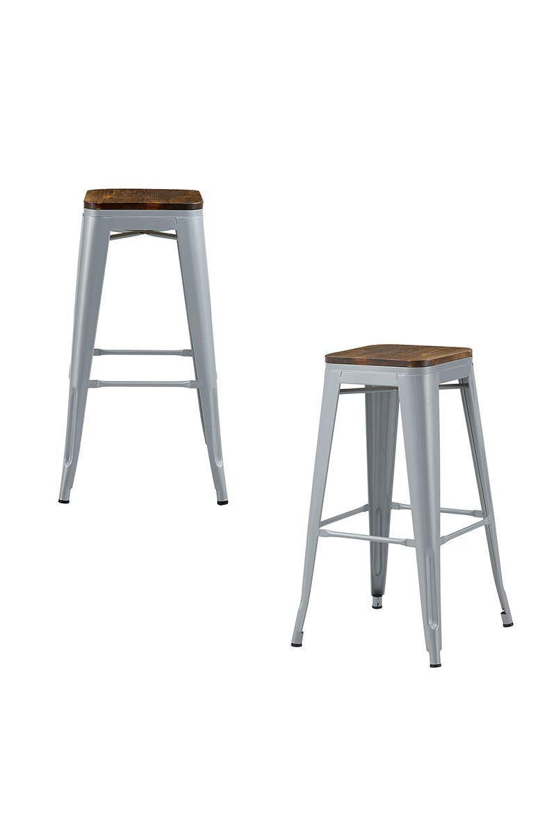 Pack 4 Pisos Metal Tolix con Asiento Madera Gris-3