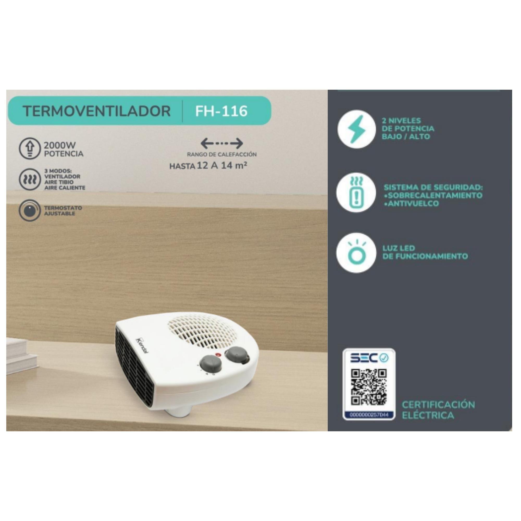 Termoventilador Calefactor Horizontal 2000W 3 Mod FH-116 Kendal-4