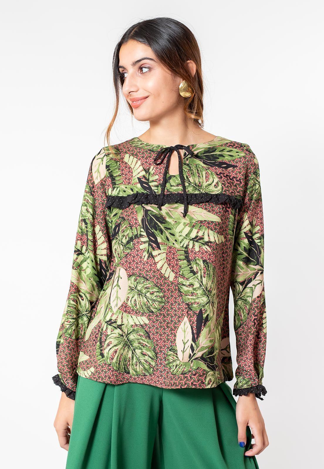 Blusa Helena Verde Hojas Natalia Seguel-0