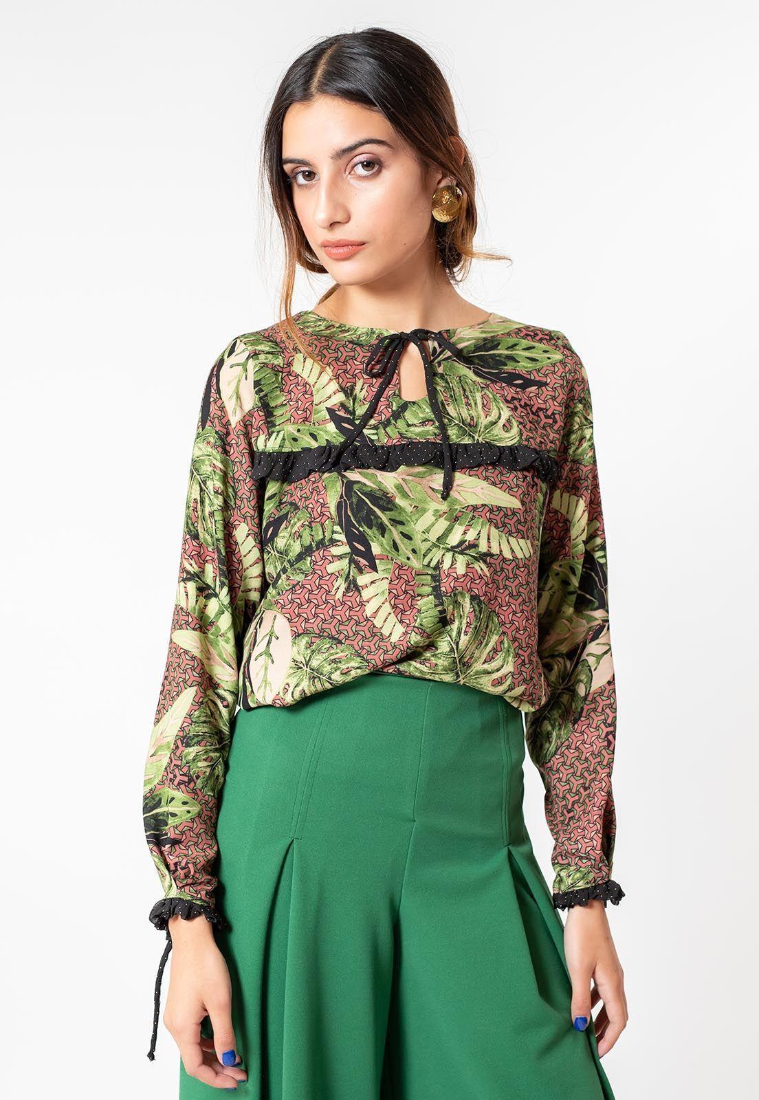 Blusa Helena Verde Hojas Natalia Seguel-2