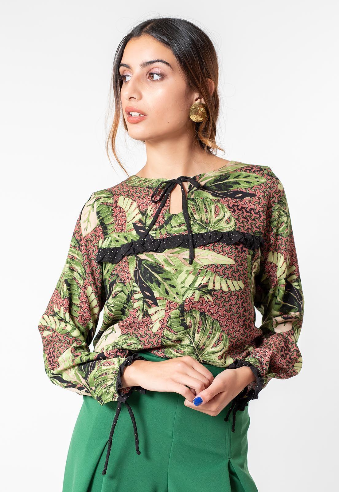Blusa Helena Verde Hojas Natalia Seguel-4