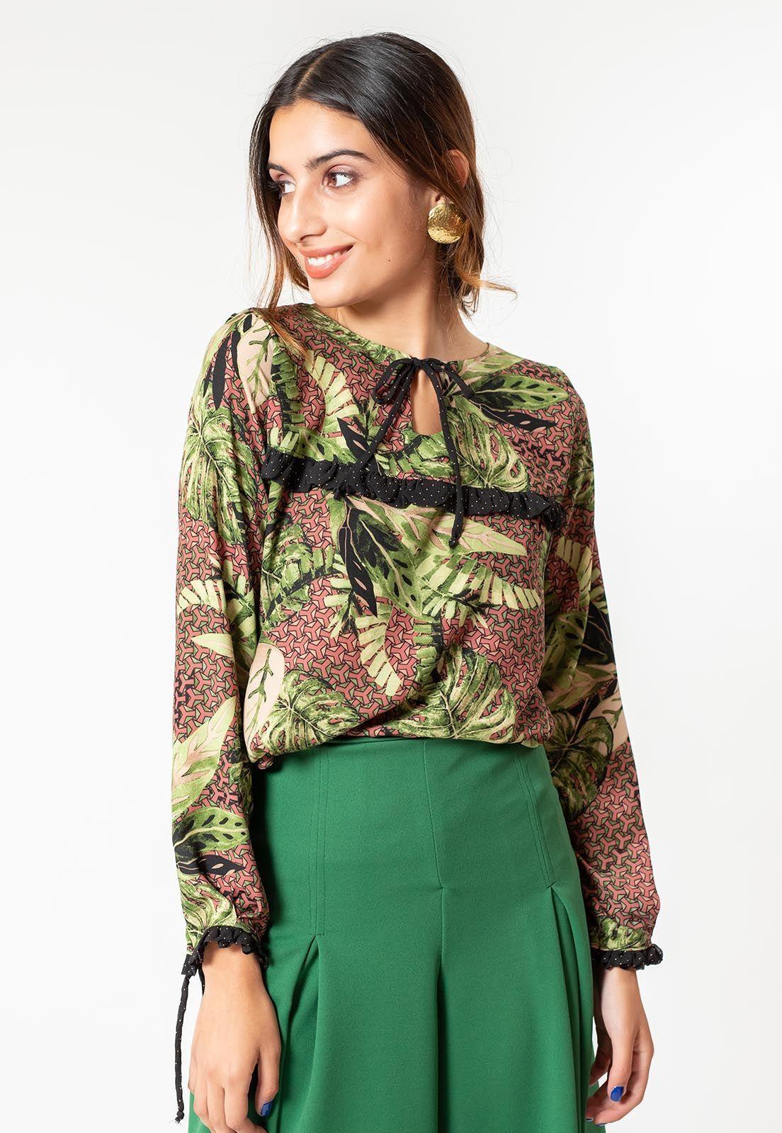 Blusa Helena Verde Hojas Natalia Seguel-3