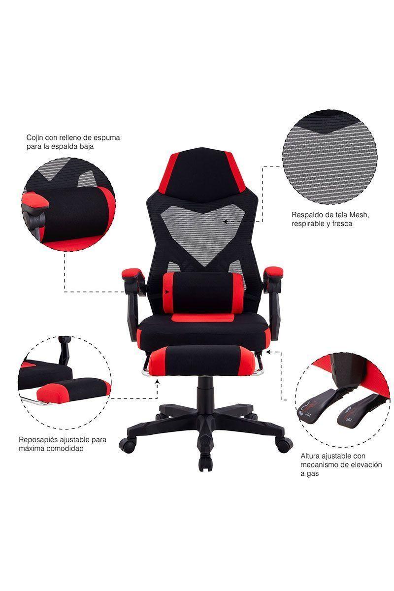 Silla Gamer Egonómica con Reposapiés Rojo-4