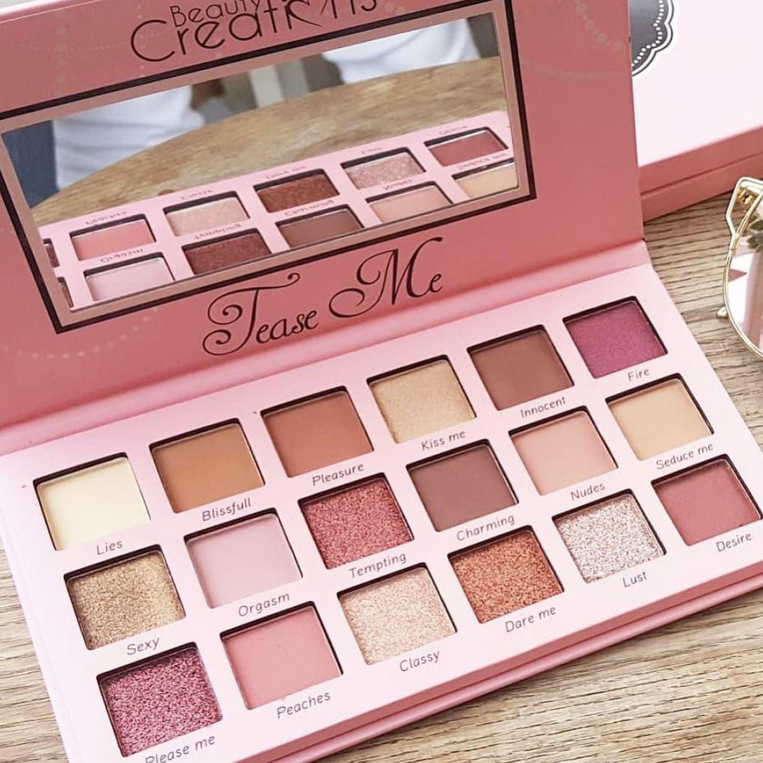 Pack Paleta de sombras “Tease Me” Beauty Creations + Set de 5 brochas + Estuche Malú-4