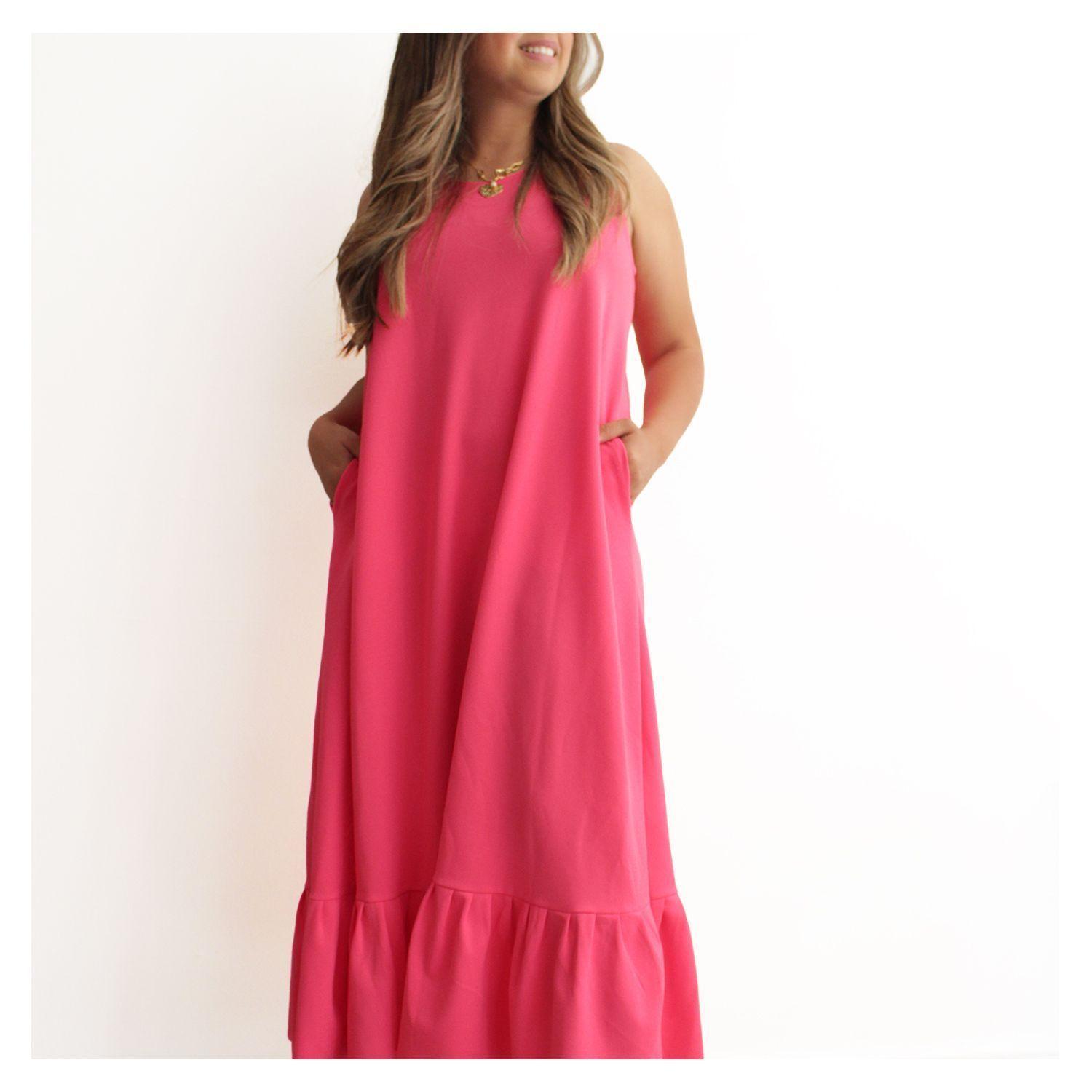 Vestido Zoey Midi Fucsia Sin Manga-1