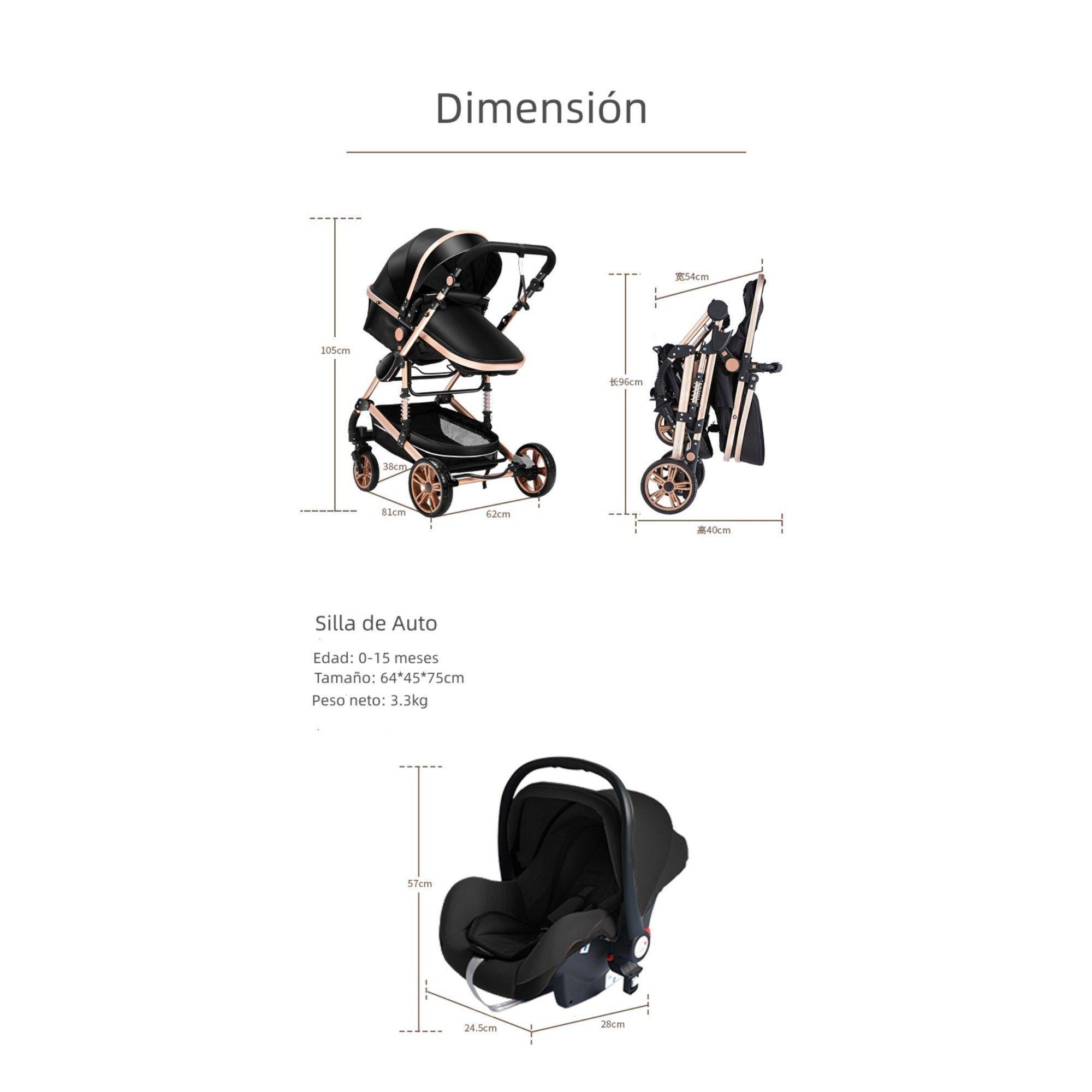 Coche De Bebe Paseo Con Silla De Nido Premium 3 En 1 Negro-4