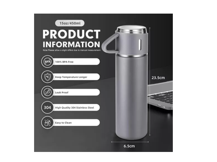 Set Termo Caliente Frio Termo Acero Inox + 3 Tazas 500 Ml-2