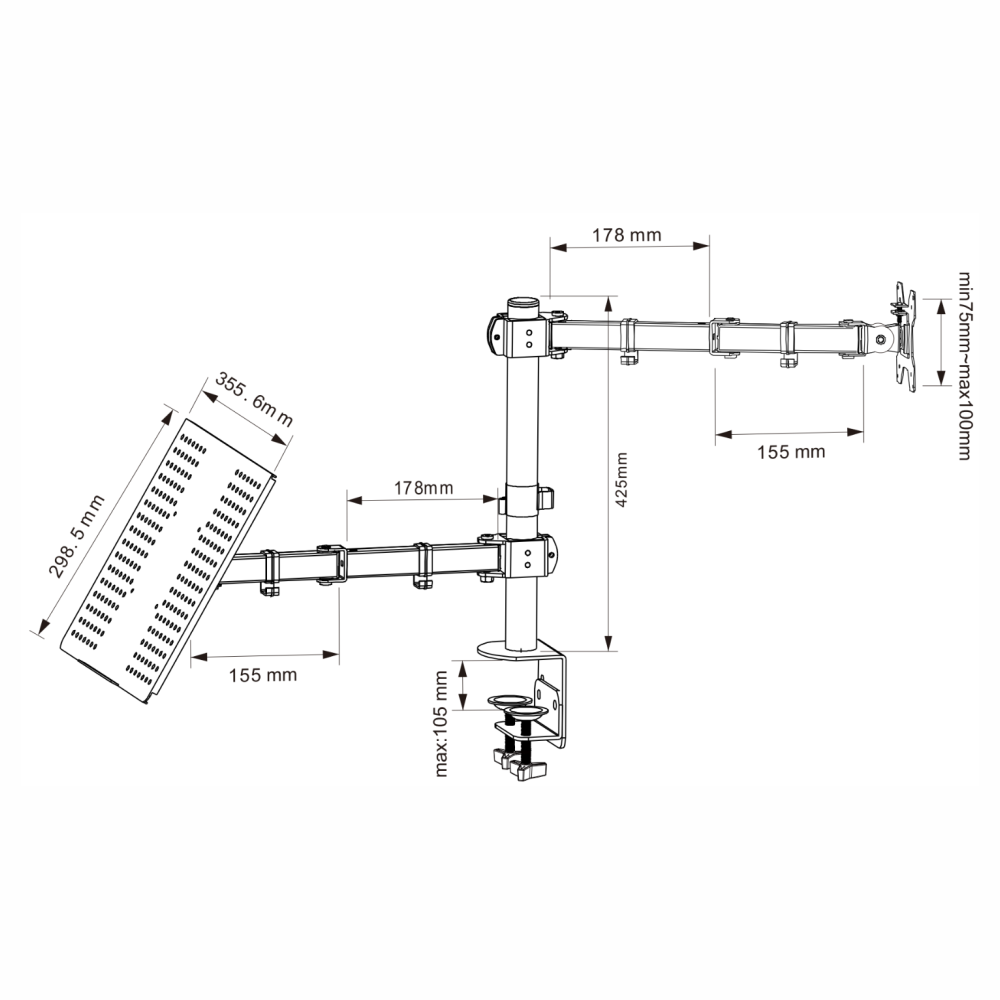 Soporte Doble 2 Brazos Escritorio para Monitor de 13″ a 32″ y Notebook-7