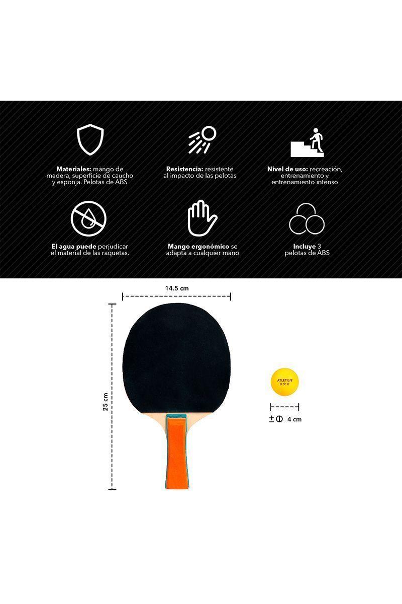 Set 2 Paletas 3 Pelotas PingPong Recreación Negro-2