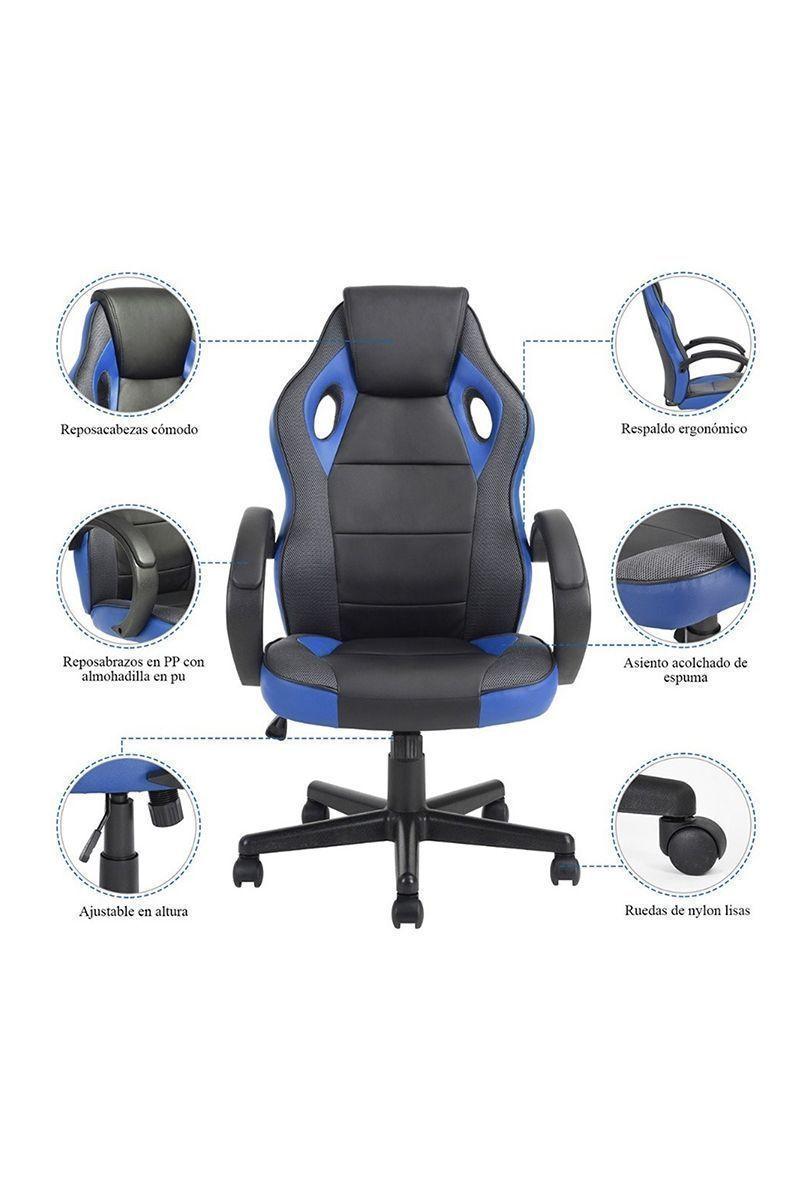 Silla Gamer Pu Ergonómica Escritorio Tunney Azul-4