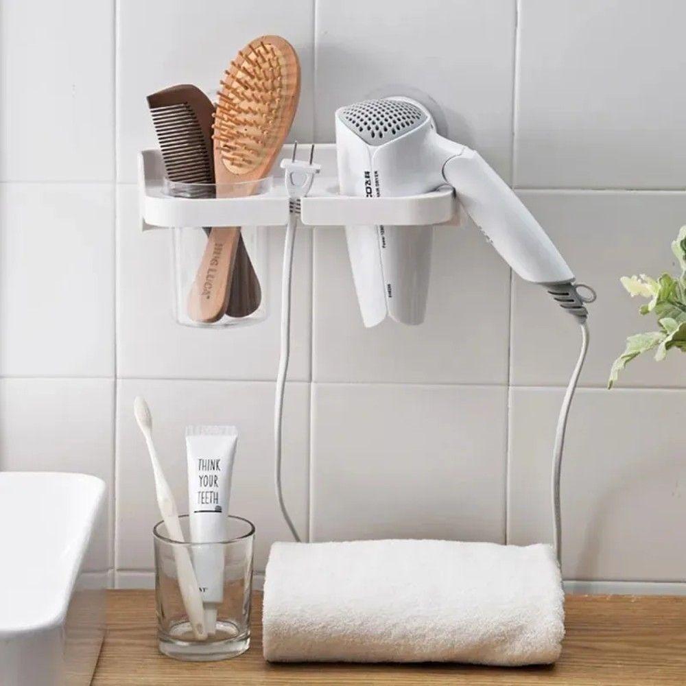 Soporte de Baño para Secador De Pelo y Porta Cepillos de Dientes-1